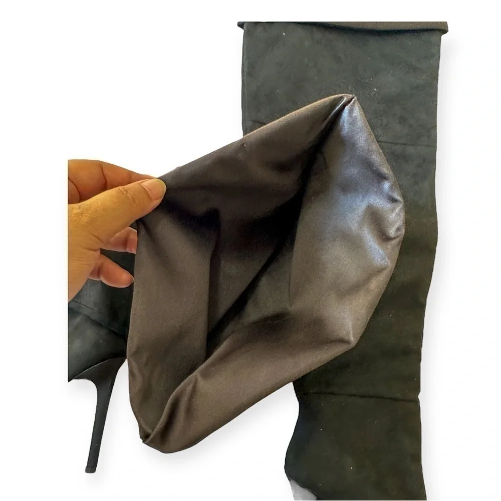 Good American Black Suede Thigh High Boots